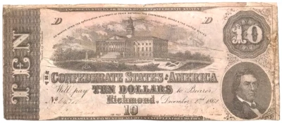 1862 $10 Confederate States of America T-52 cancelled note - Image 1 of 2