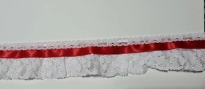50mm Frilled Lace with Red Ribbon Detail - Various Lengths Available Baby Knits - Picture 1 of 1