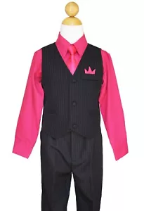 Pinstripe Ragazzi Pasqua, Set Tuta Gilet, Fucsia/Nero, Taglia: 10 (10 Anni) - Foto 1 di 3