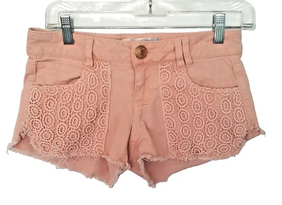 Pantalones Cortos Jolt 30" Cintura Suave Color Melocotón Crochet Encaje Frente Plano Informal Cortes Foto 1 de 4