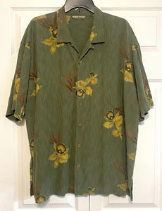 Tommy Bahama Shirt Mens 2XL Green Orchid Floral Button Up Silk Blend - Picture 1 of 5
