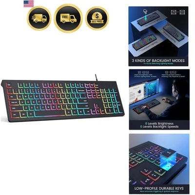 Backlit Keyboard USB Wired Lighted Computer Keyboard with Adjustable Stand - Image 1 of 4