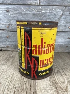Original Vintage Werbung Kaffeedose & Deckel Strahlende Röstung 2 Pfund Dose Litho Szene - Bild 1 von 8
