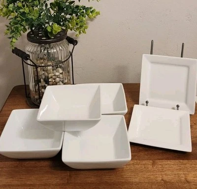 Set/4 Better Homes & Gardens Sq Dessert Bowls, 2 Appetizer Plates by CANOPY  EUC - Image 1 of 4