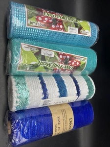 4 Rolls Deco Poly Mesh 10" X 10 Yds New Snowball Blue White Turquoise Wreath - Picture 1 of 9