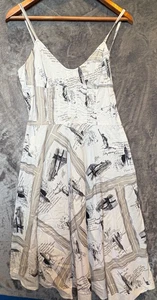 DKNY White NYC Landscape Strappy Dress Sz 6 Sundress Y2K Newspaper Sketchy - Picture 1 of 16