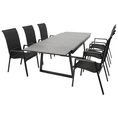 Gartengarnitur Alu Sitzgruppe Hochlehner Garnitur REIMS Alu Keramtikoptik 7-tlg - Bild 1 von 4