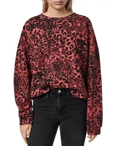 AllSaints Sweatshirt Womens Medium Redar Lo Red Leopard Animal Print Oversize - Picture 1 of 16