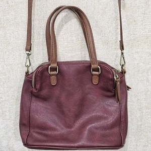 Bolso de mano bandolera Modcloth de cuero sintético borgoña y tostado - Imagen 1 de 14