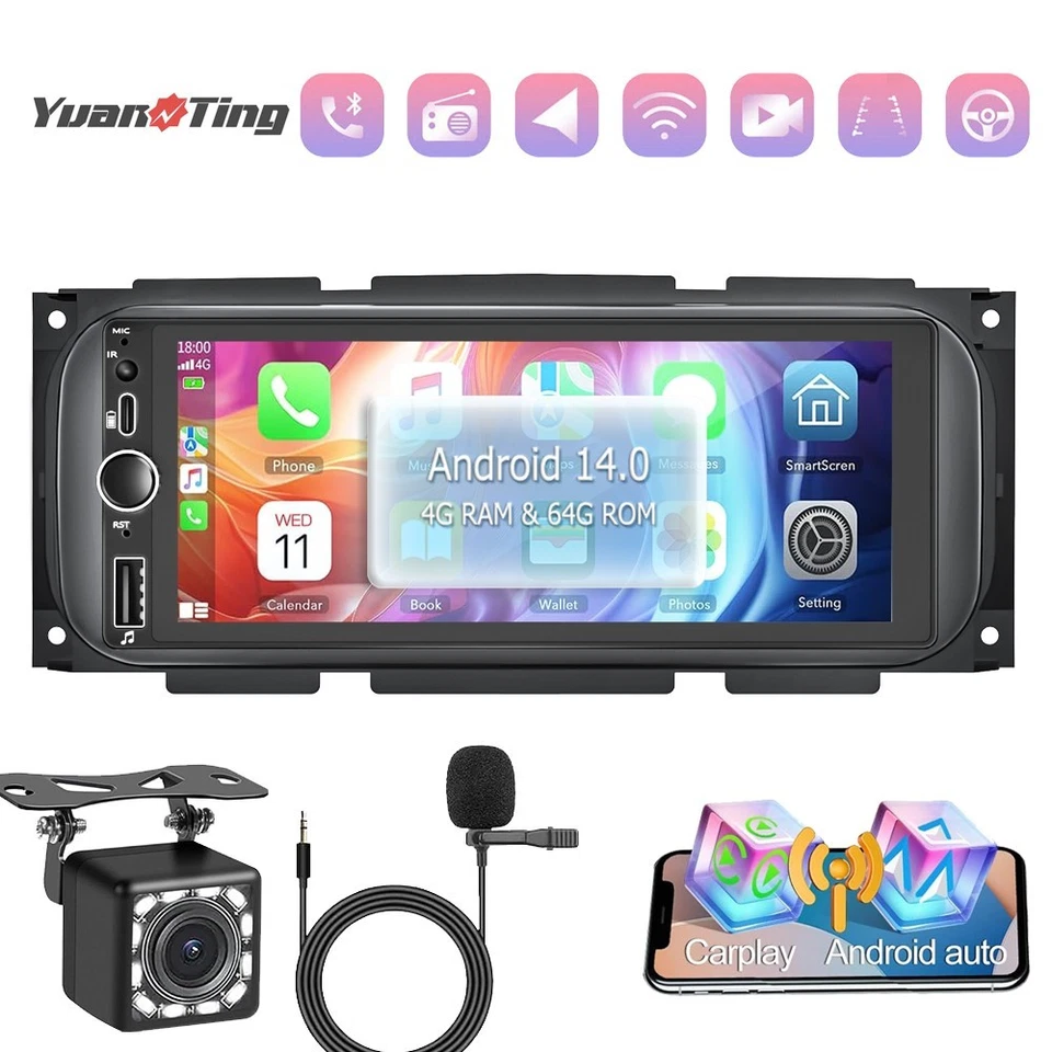 Radio estéreo GPS WiFi para Chrysler Sebring Android 14 2001-2006 navegación CarPlay Foto 1 de 4