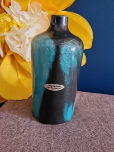 Otto Keramik Turquoise And Black Ceramic Vase Labels Still Attached - Picture 1 of 10