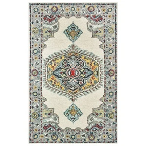 2x8 Sphinx Ivory Bordered Bulbs Curves Medallion Runner 75505 - Aprx 2' 6" x 8' - Picture 1 of 1