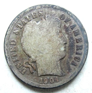 1904-S Barbiere Dime 10c~Data migliore~ Basso grado, scuro - Foto 1 di 2