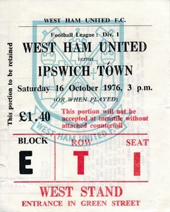 BOLETO: West Ham United v Ipswich Town 1976/1977 - Imagen 1 de 1