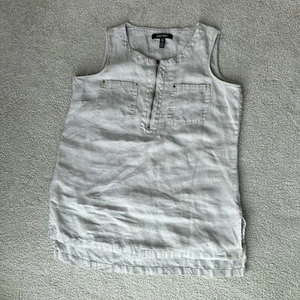 Ellen Tracy Top Womens M Tan Linen Sleevless Blouse Round Neck Pullover - Picture 1 of 6