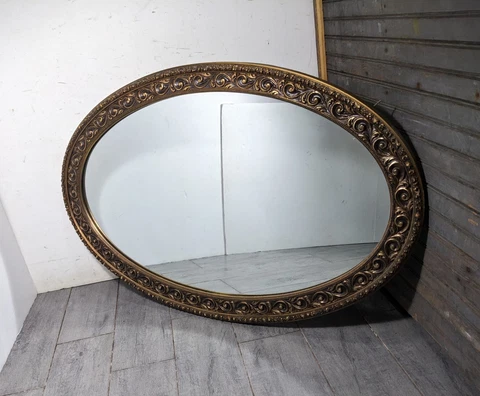 Vintage Large Gold Gilt Ornate Resin Oval Mirror Hollywood Regency Cover