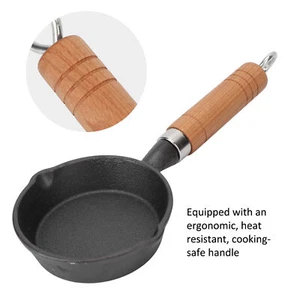 10CM Casting Iron Pan With Wood Handle Egg Frying Pan Mini Flat Bottomed Panc - Picture 1 of 22