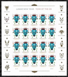 SCOTT 5556 "FOREVER" (55 CENT) YEAR OF THE OX SHEET OF 20 MNH FREE SHIPPING - Picture 1 of 1