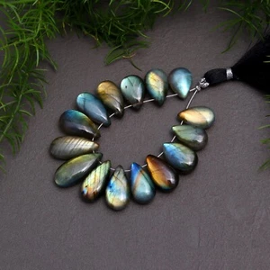 15 Pcs 101Cts Natural Labradorite Teardrop Gemstone Briolette 9x12-9x20mm#12851 - Picture 1 of 8