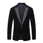 Mens One Button Slim Fit Jacket Velvet Blazer Suit Long Sleeve Coats Outerwear