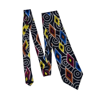 Via Mazoni Neck Tie Abstract Geometric 100% Italian Silk Multicolor Bright - Image 1 of 4