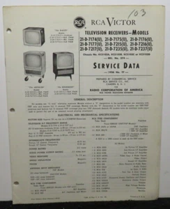 RCA VICTOR TELEVISION SERVICE DATA 1956 T7 21-D-7174 7175 -7176 KCS103A 28 PAGES - Picture 1 of 1