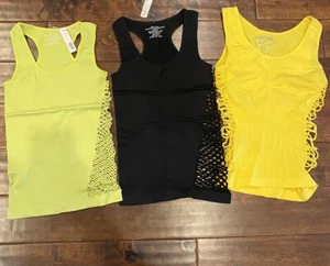 Lot of 3 Sexy Cut Out Tank Tops Bodycon New Black Green Yellow - Picture 1 of 4