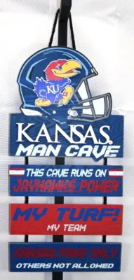 KU Kansas Jayhawks Power Man Cave Hanging Sign Wood Size 24"X11" NEW - Image 1 of 4