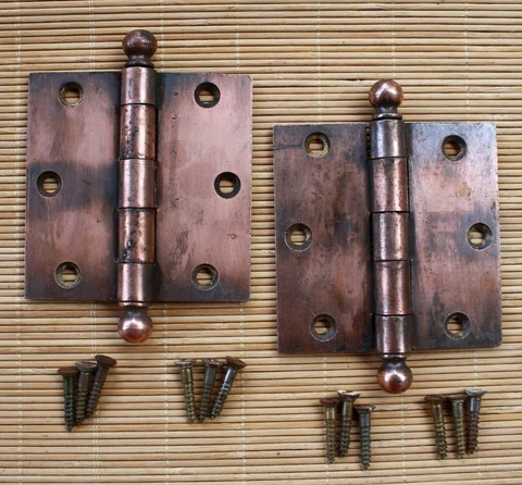 16 available CLEAN Pair 3.5"x3.5" Antique Vintage Old Copper Steel Door Hinges Cover