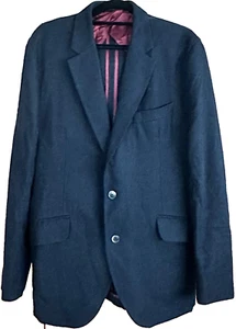 Hackett London Men's Navy Flannel Blazer Jacket Size 42L 100% Wool Suede Elbow - Picture 1 of 8