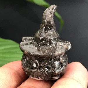 "Estatuillas de cristal de cuarzo de 1,5" de piedra natural cáscara calabaza sombrero calavera - Imagen 1 de 11