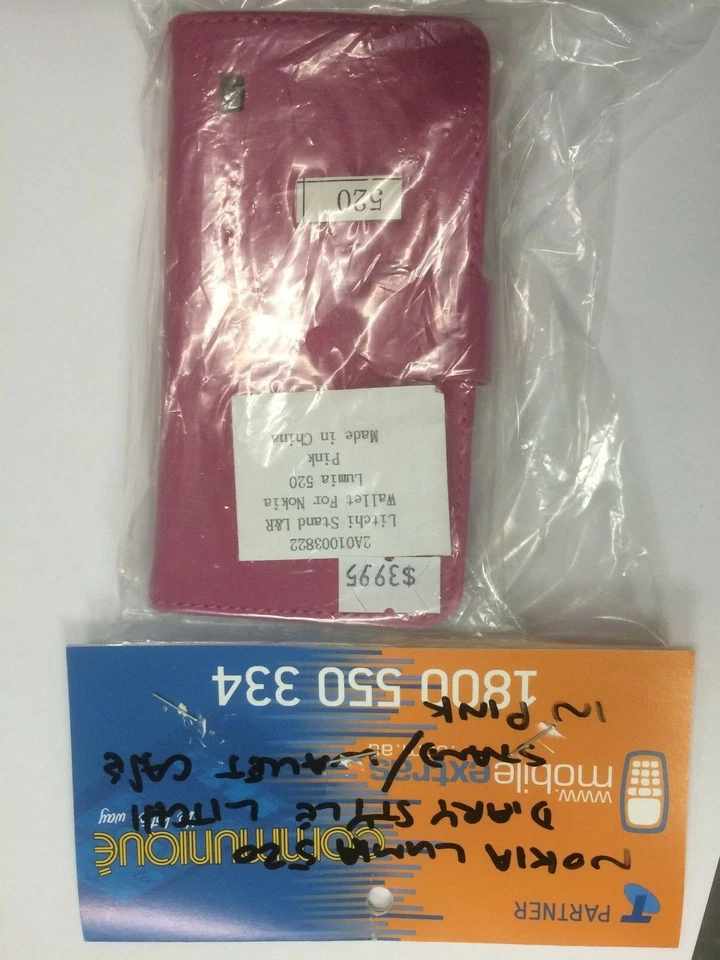 Nokia Lumia 520 Fitted Leather Folio Wallet Case/Stand Pink 2AO1003822 Brand New - Image 1 of 1