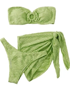 WDIRARA 3 PC BATHING SUIT /Wrap Knot Side Bikini / Lime Green 3 Pieces Bikini - Picture 1 of 7