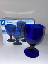 Nib 4-Lynnâ€™s Soma Cobalt Blue Hand Crafted Glassware Collection 16 Oz Goblets