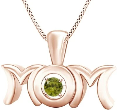 0.50 克拉圆形切割模拟 Peridot 女式妈妈吊坠 14K 镀玫瑰金 — 第 1/3 张图片