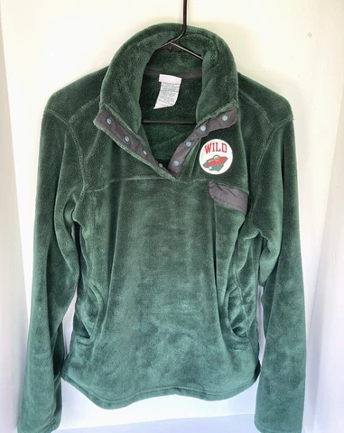 Minnesota Wild Fuzzy Sweater Womens Large Quarter Snap Green Comfy NHL Winter Cover