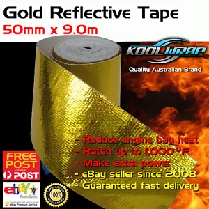 Gold Foil Heat Insulating Tape Hose Wrap Reflective Shield Adhesive 50mm X 9.0m - Picture 1 of 4