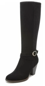 Dr Scholl's Knockout Black Almond Toe Stacked Block Heel Knee High Fashion Boots - Picture 1 of 5