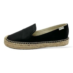 Soludos Leather Espadrille Platform Smoking Slipper Flat Size 8M Black - Picture 1 of 13