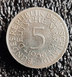 Genuine German silver coin of 5 German marks .625 FRG 1966 (J) Hamburg - Picture 1 of 7
