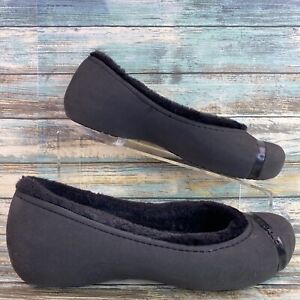 Crocs Hidden Wedge Loafer Womens Size 8M Black Flats Shoes Faux Fur Lined
