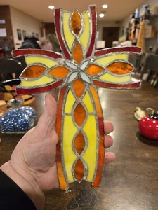 Handcrafted Colorful Stained Glass Cross Suncatcher - Picture 1 of 11