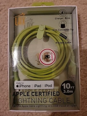 LAX Apple Cable Charger 10 FT Braided Green, iPhone Charger - Image 1 of 2