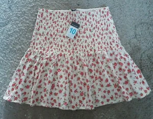 BNWT Size 10 Cream Pink Floral Elasticated Short Summer Skirt / Top Primark - Picture 1 of 12