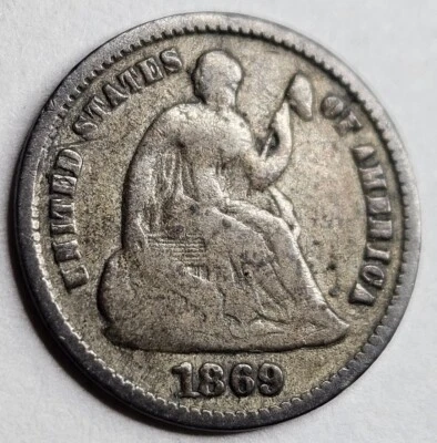 1869-S Seated Liberty Silver Half Dime Original Good G Or Very Good VG - Image 1 of 4