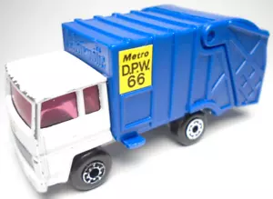 1979 MATCHBOX SUPERFAST REFUSE TRUCK METRO DPW 66 BLUE & WHITE 3" GARBAGE TRUCK - Picture 1 of 6