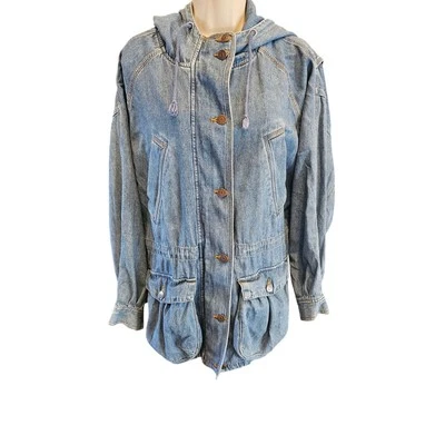 Vintage ruffle hewn sz M / L (?) Denim pocket hooded button front jacket shaket  - Image 1 of 4