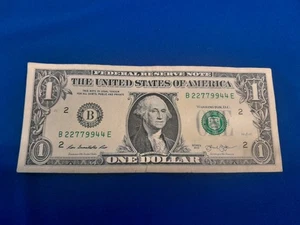 $1 One Dollar Bill Fancy Serial Number Repeater  # 22779944 Cool Note - Picture 1 of 7