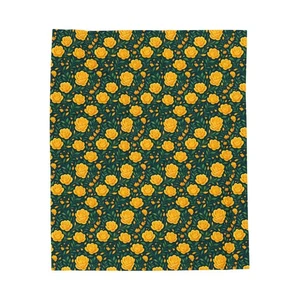 Velveteen Plush Blanket, Yellow Rose Pattern - Cozy Floral Throw, Warm Fleece - Picture 1 of 25