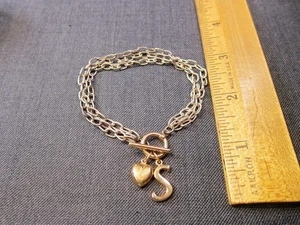 Beautiful gold plated sterling silver multi-strand bracelet w/letter S charm - Picture 1 of 6